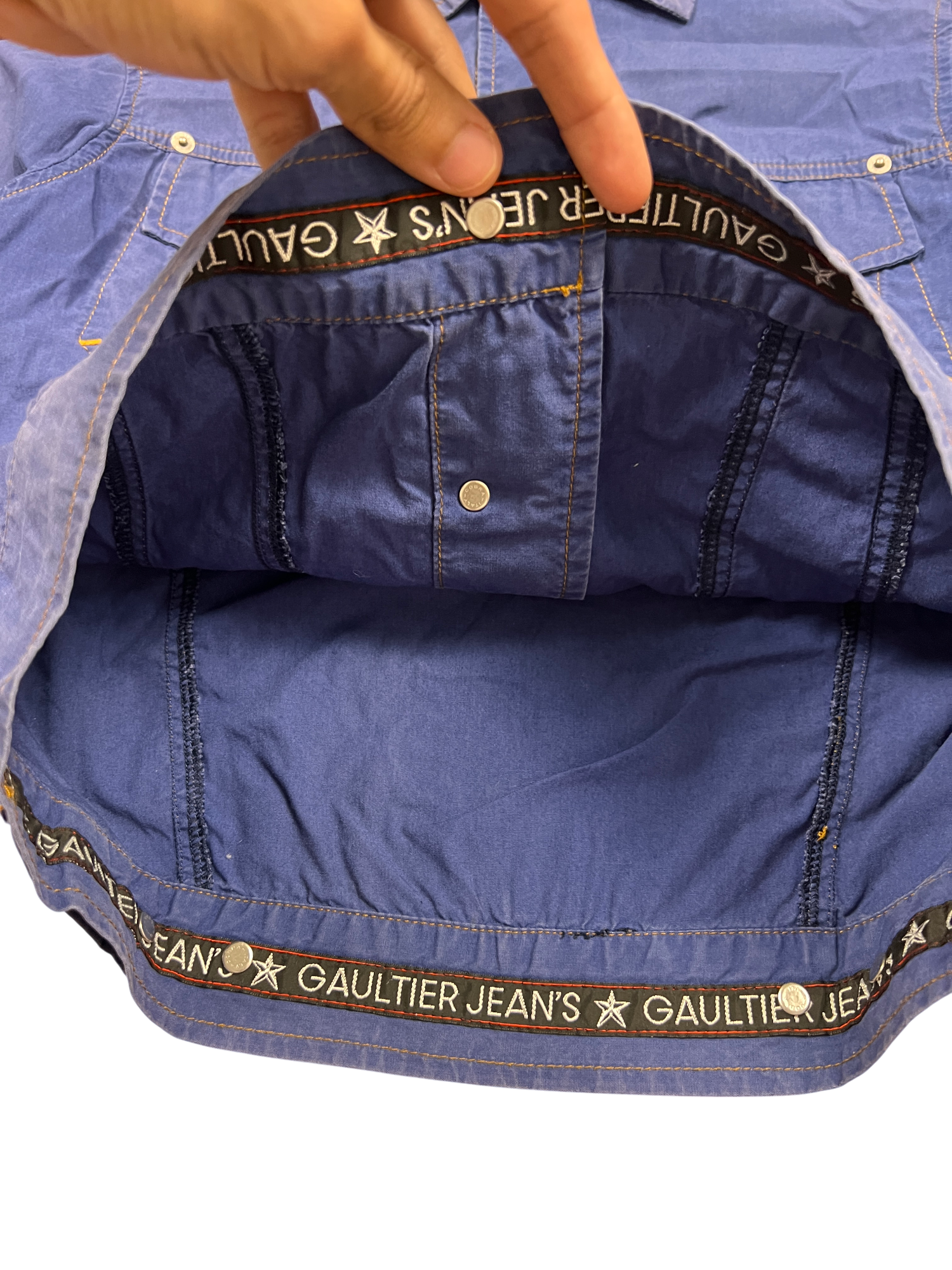 Jean Paul Gaultier Denim Jacket Blue 90's Buttons - cloakerstore