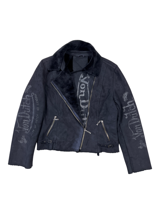 Von Dutch Biker Jacket Sherpa Black - cloakerstore