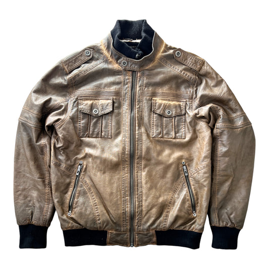 00's Brown Bomber Jacket Vintage Sun Fade Style - cloakerstore