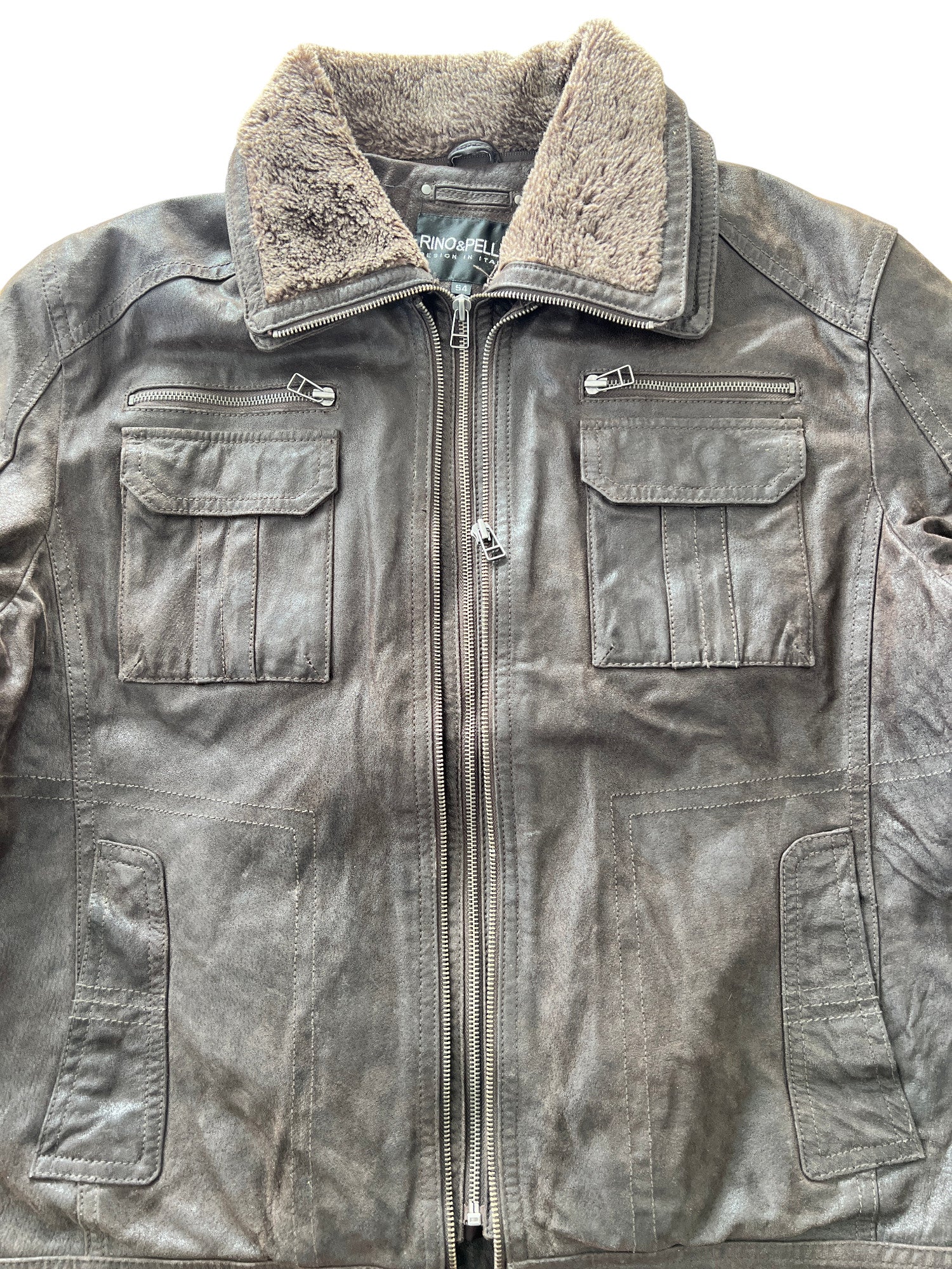 Vintage Bomber Leather Jacket Dark Brown Multiple Zips - cloakerstore