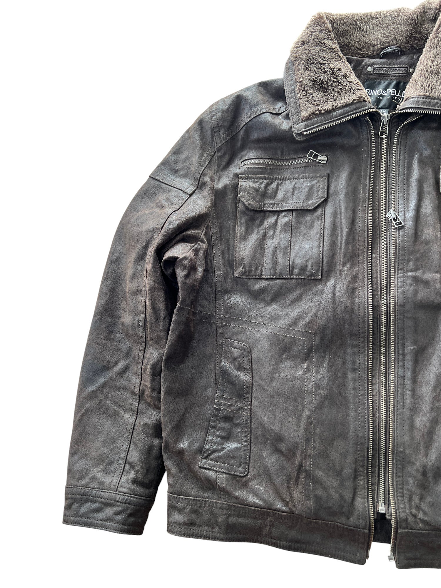 Vintage Bomber Leather Jacket Dark Brown Multiple Zips - cloakerstore