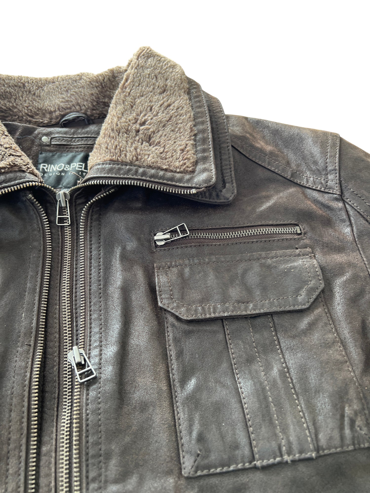 Vintage Bomber Leather Jacket Dark Brown Multiple Zips - cloakerstore