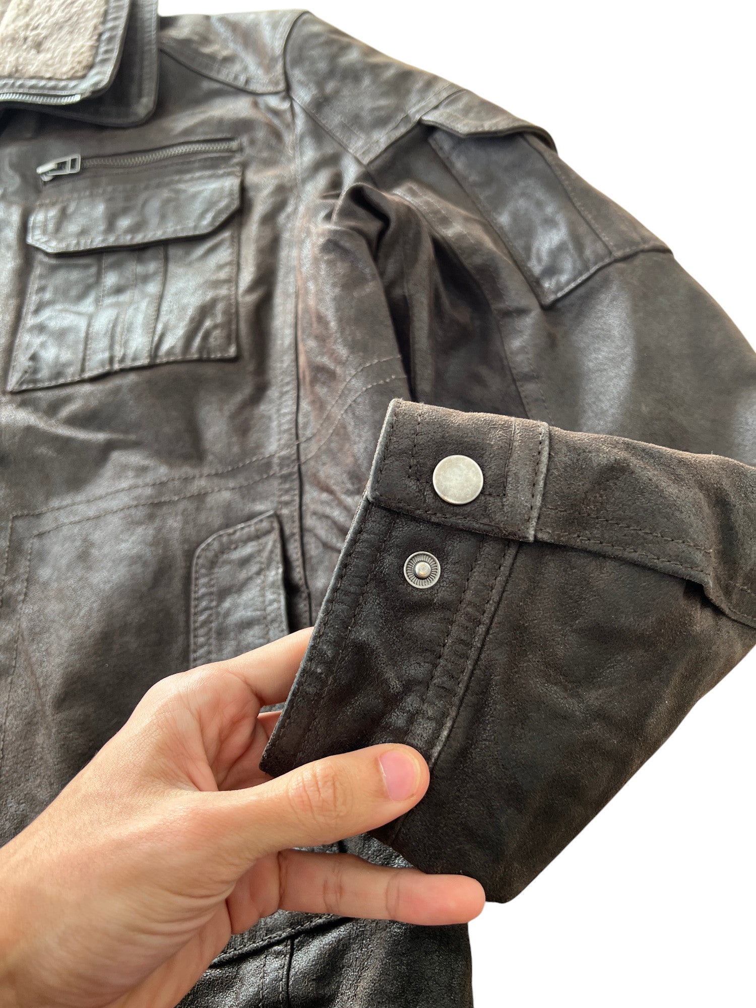Vintage Bomber Leather Jacket Dark Brown Multiple Zips - cloakerstore