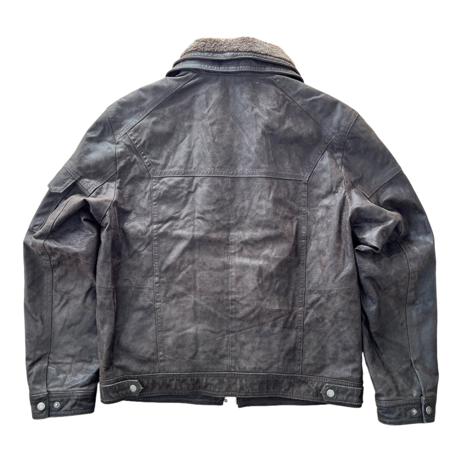 Vintage Bomber Leather Jacket Dark Brown Multiple Zips - cloakerstore