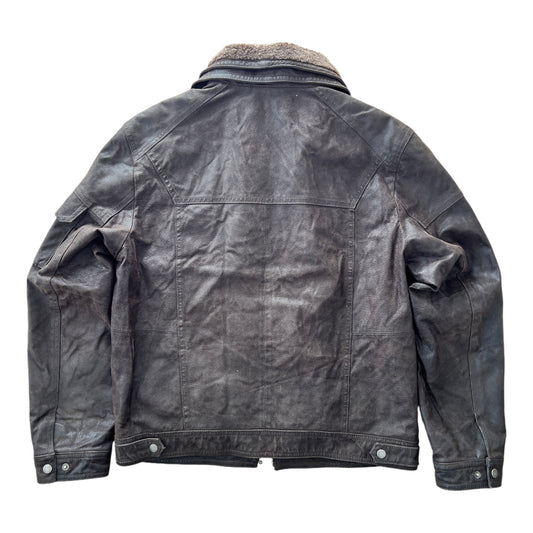 Vintage Bomber Leather Jacket Dark Brown Multiple Zips - cloakerstore