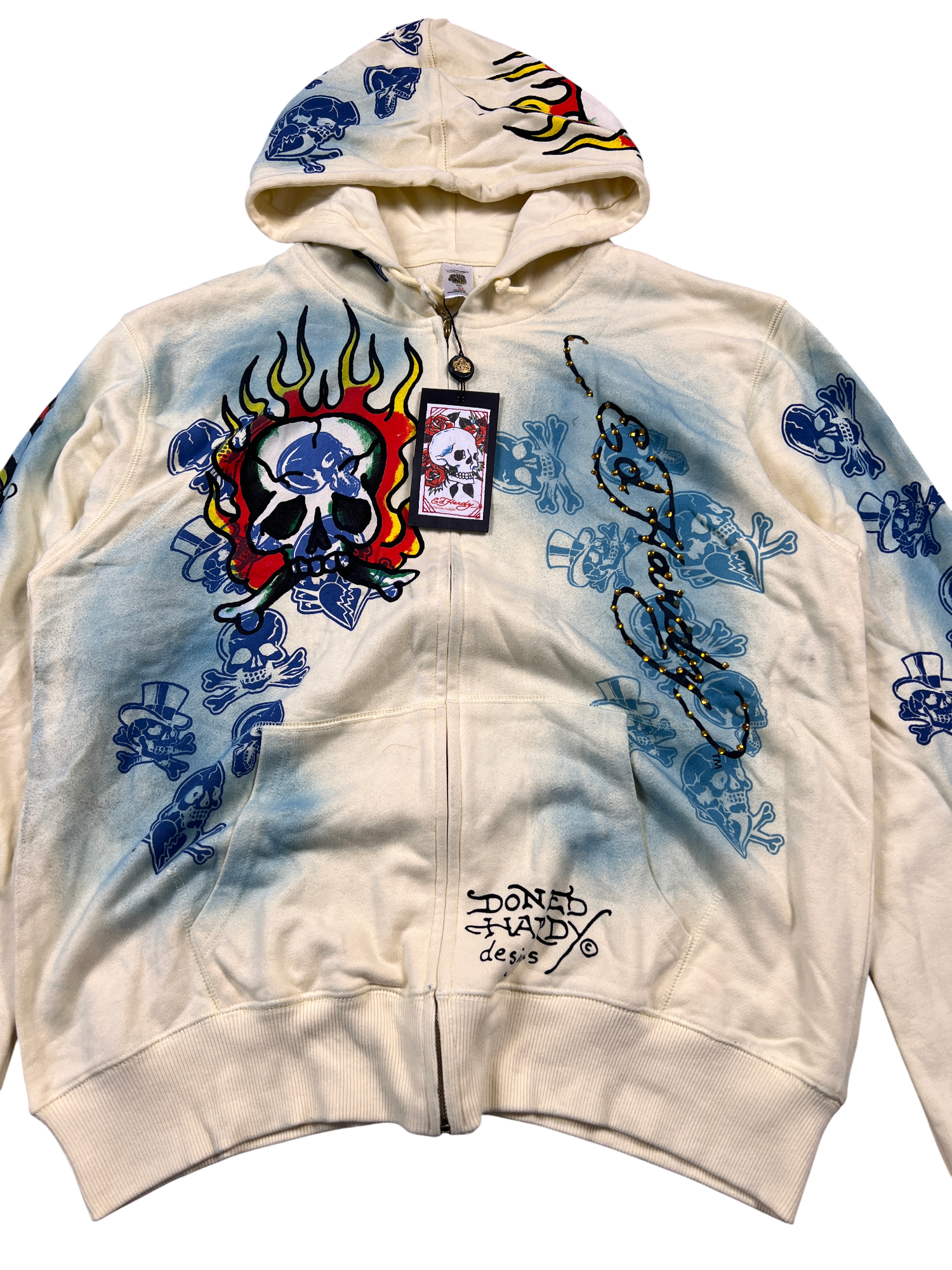 Ed Hardy Flames Skeleton Hoodie - cloakerstore