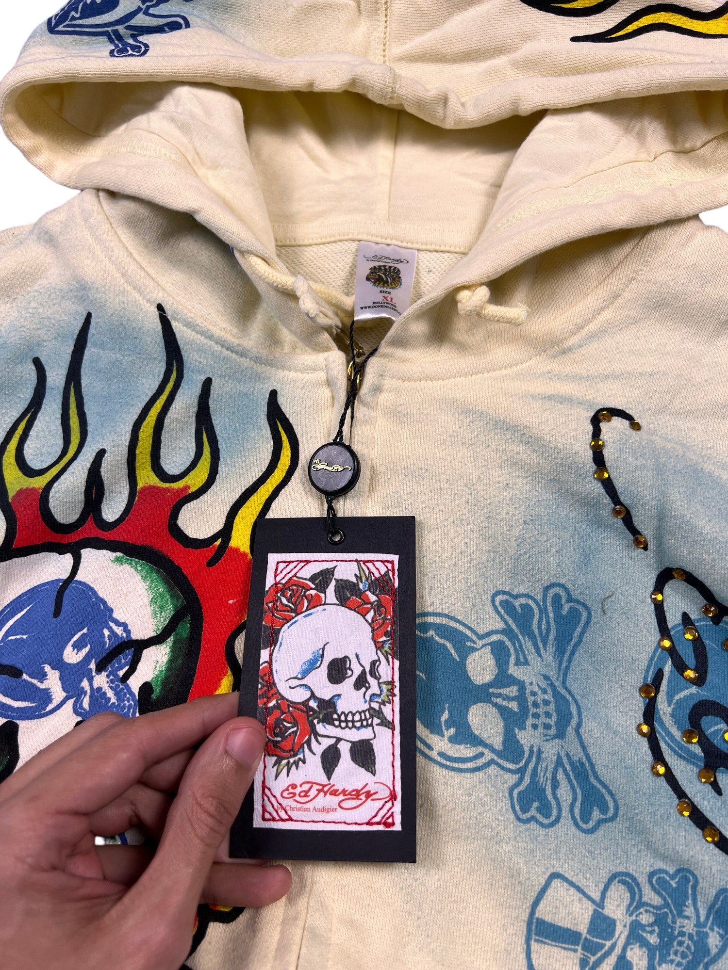 Ed Hardy Flames Skeleton Hoodie - cloakerstore