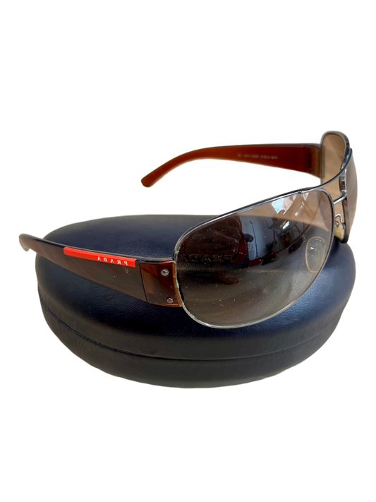 Prada Luna Rossa Sunglasses Brown Shield Mask Brown - cloakerstore