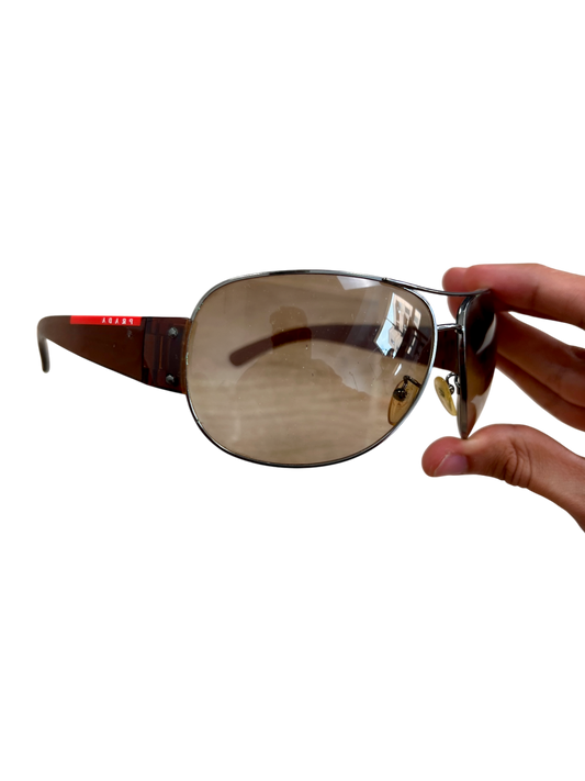 Prada Luna Rossa Sunglasses Brown Shield Mask Brown - cloakerstore