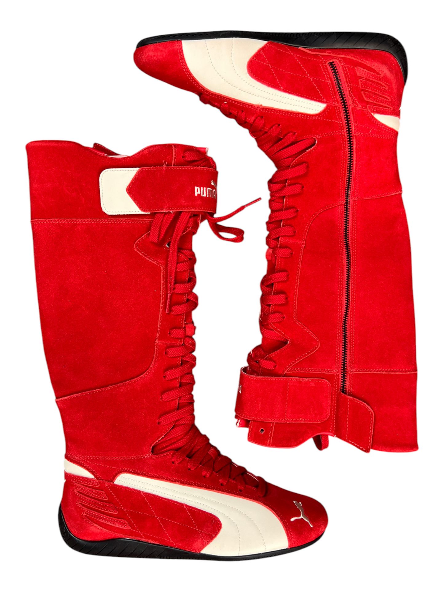 Puma Speedcat Boot Wns in For All Time Red - pair of red suede knee-high boots