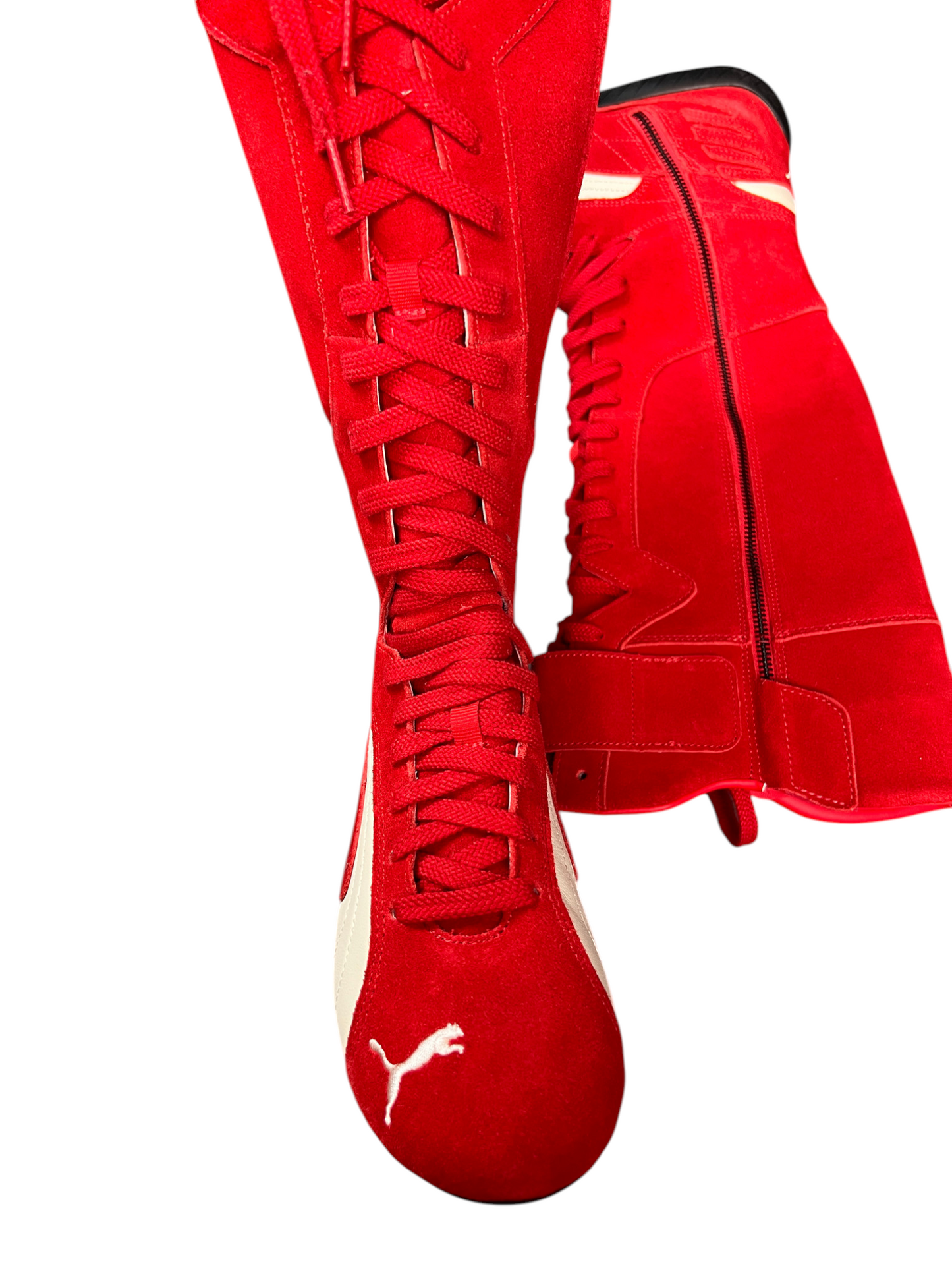 Puma Speedcat Boot Wns in For All Time Red - close-up of the laces up the shaft