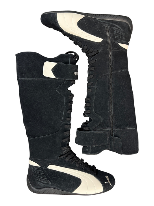 Puma Speedcat Boot Wns in Puma Black - pair of black suede knee-high boots