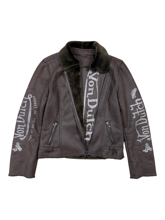 Von Dutch Biker Jacket Sherpa Brown - cloakerstore