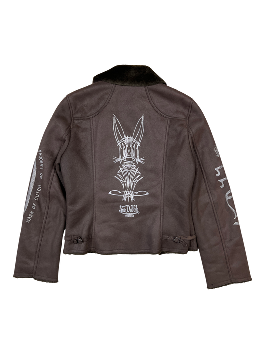 Von Dutch Biker Jacket Sherpa Brown - cloakerstore