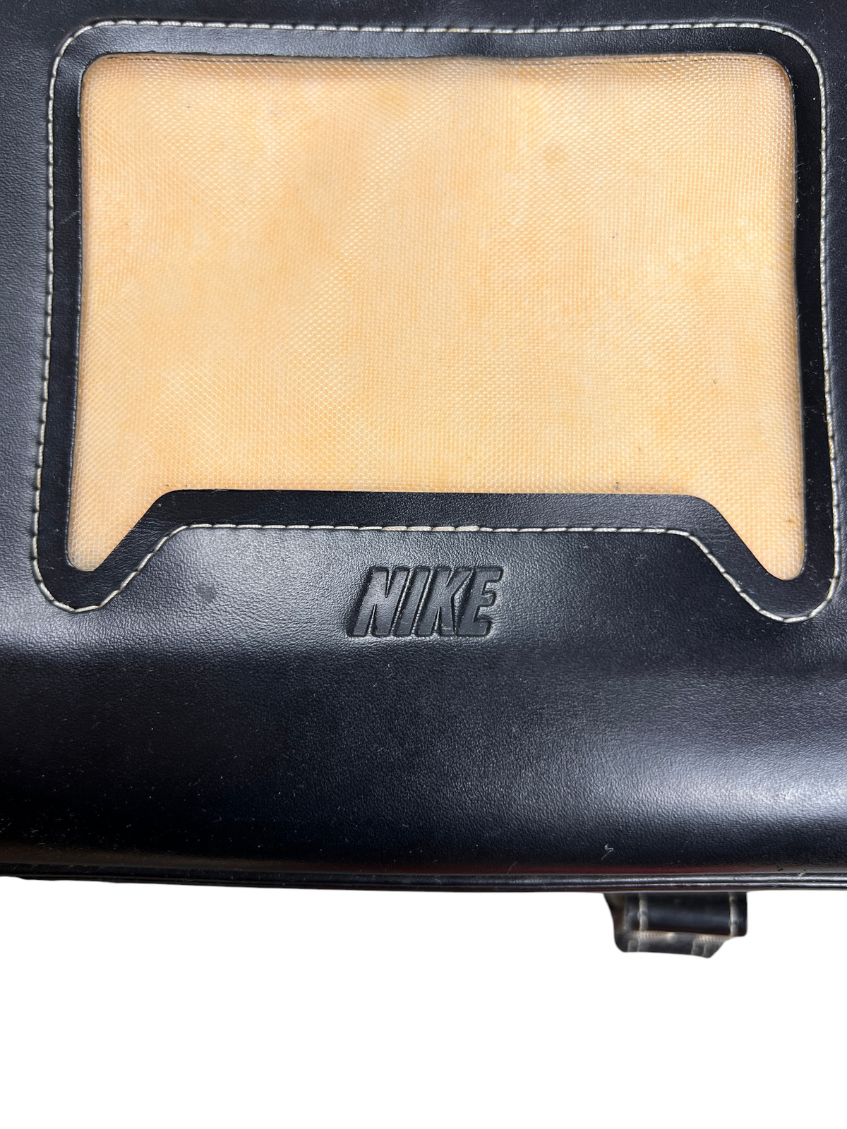 Nike Randoseru black and cream, red Swoosh - name-card window with NIKE embossed