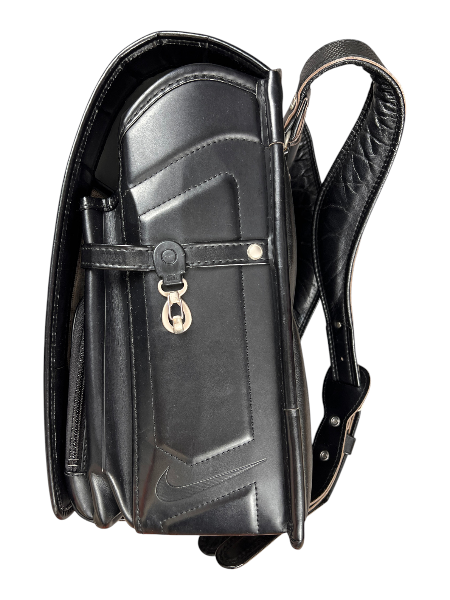 Nike Randoseru blackout - side profile with flap and shoulder strap
