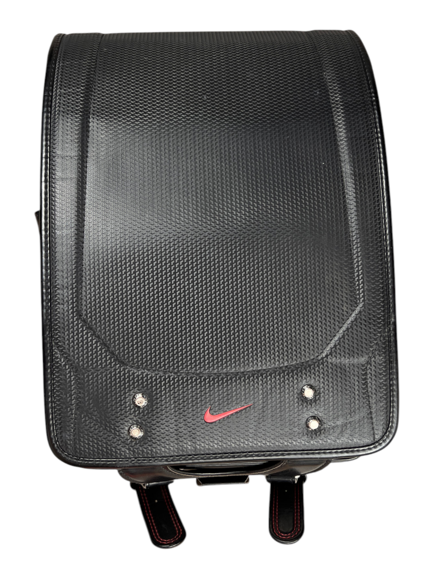 Nike Randoseru black and red - front flap closed, moulded black body