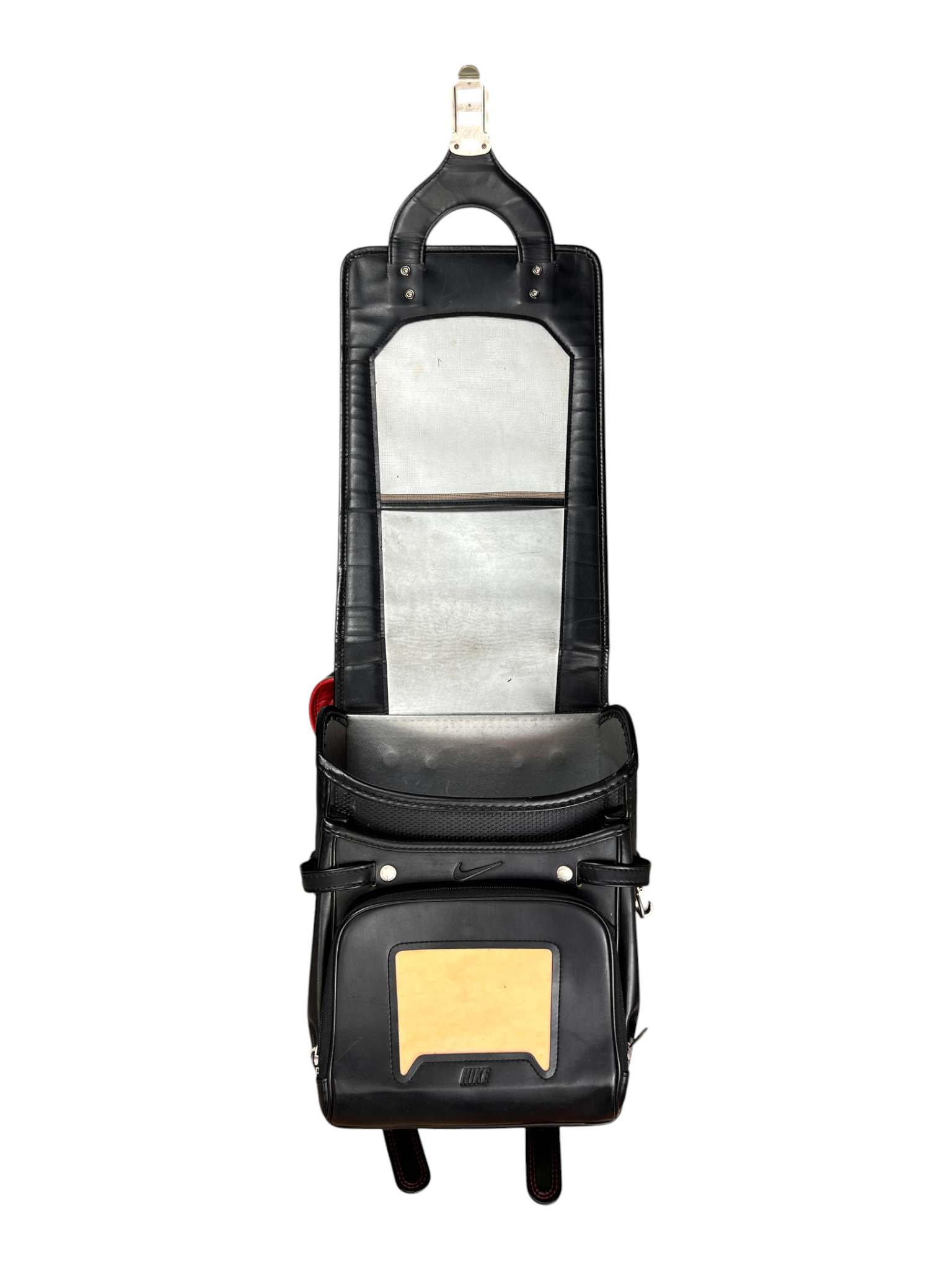 Nike Randoseru black and red - opened flat showing divider and pockets