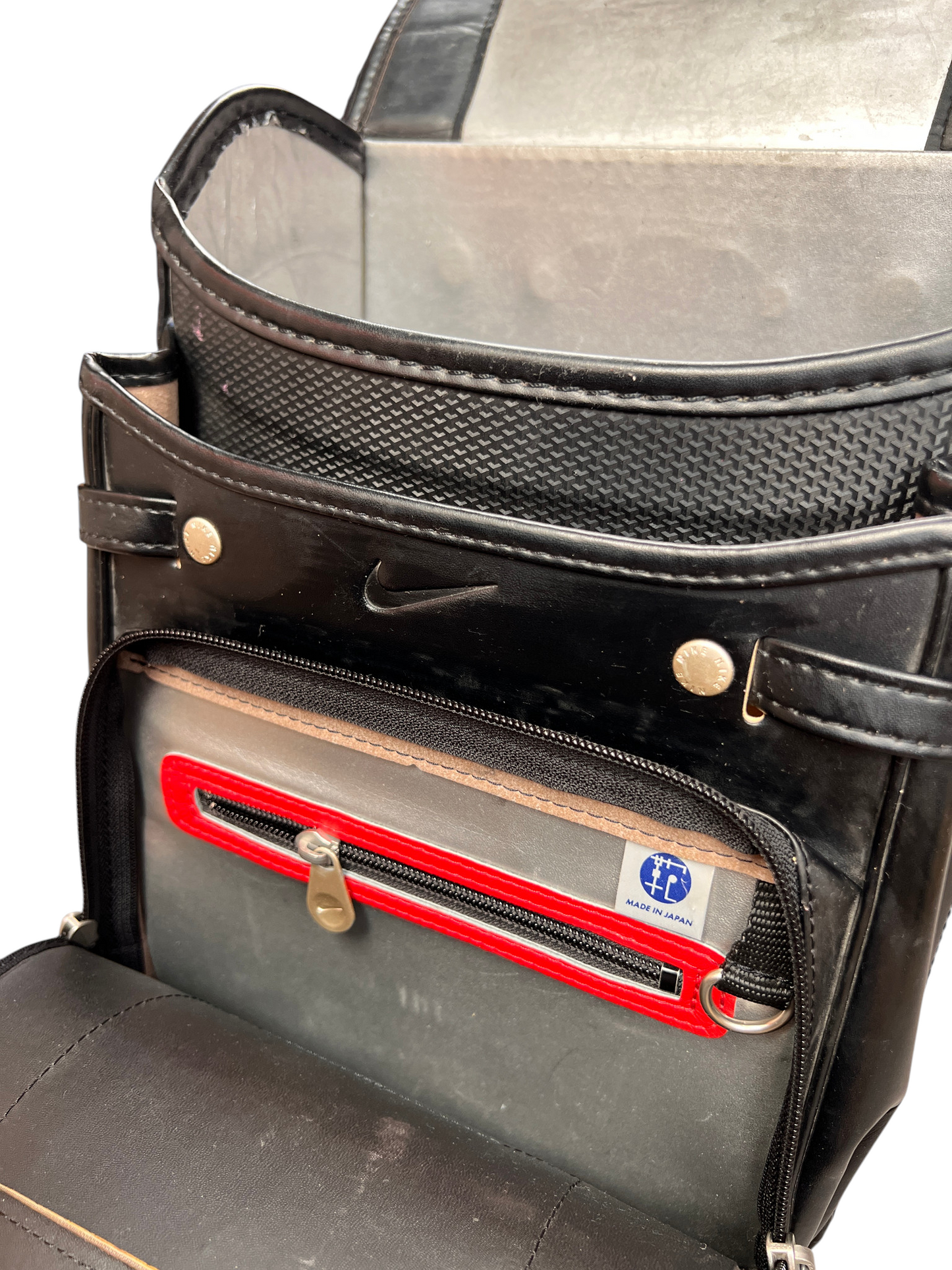 Nike Randoseru black and red - inner zip pocket with red trim and the Japan label