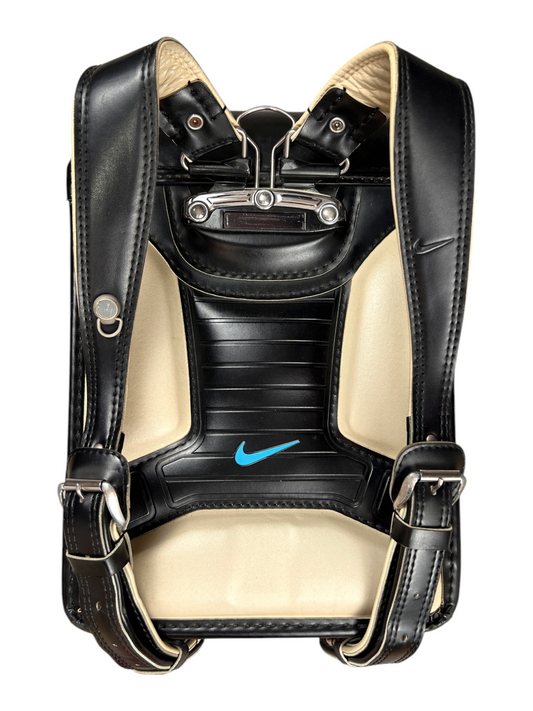 Nike Randoseru black and cream, blue Swoosh - harness side with cream back panels