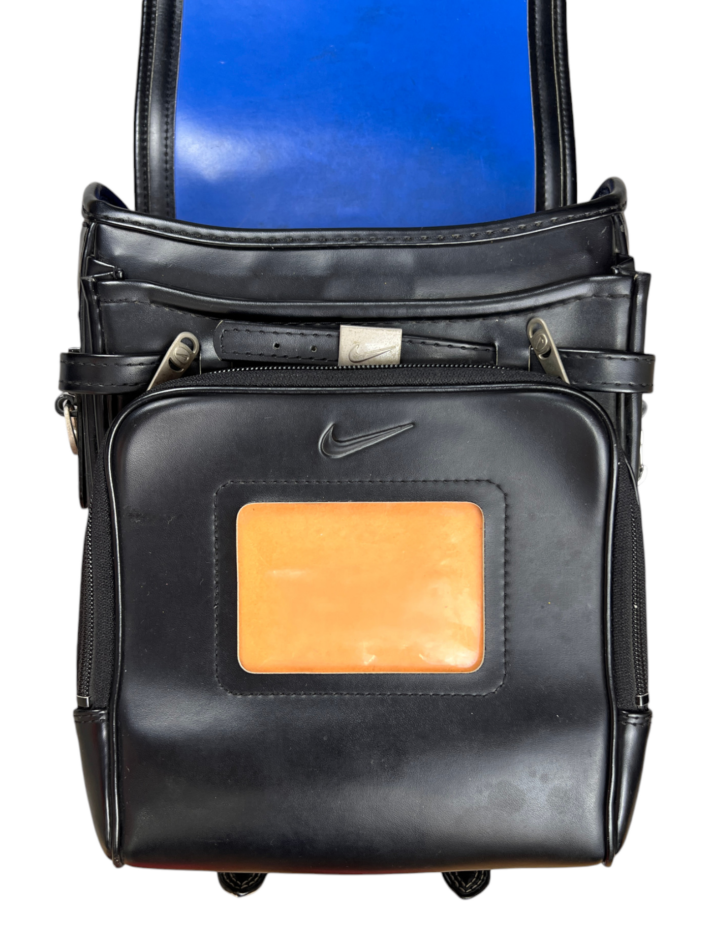 Nike Randoseru black and cream, blue Swoosh - interior with the tan name-card window