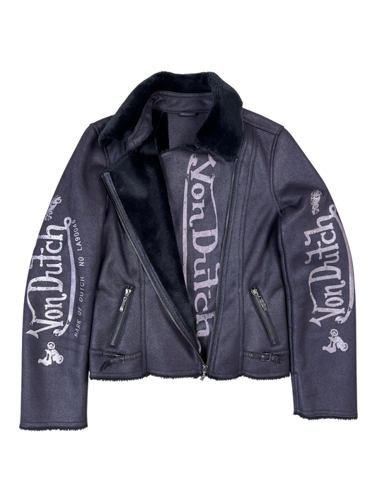 Von Dutch Biker Jacket Vintage Black Wine