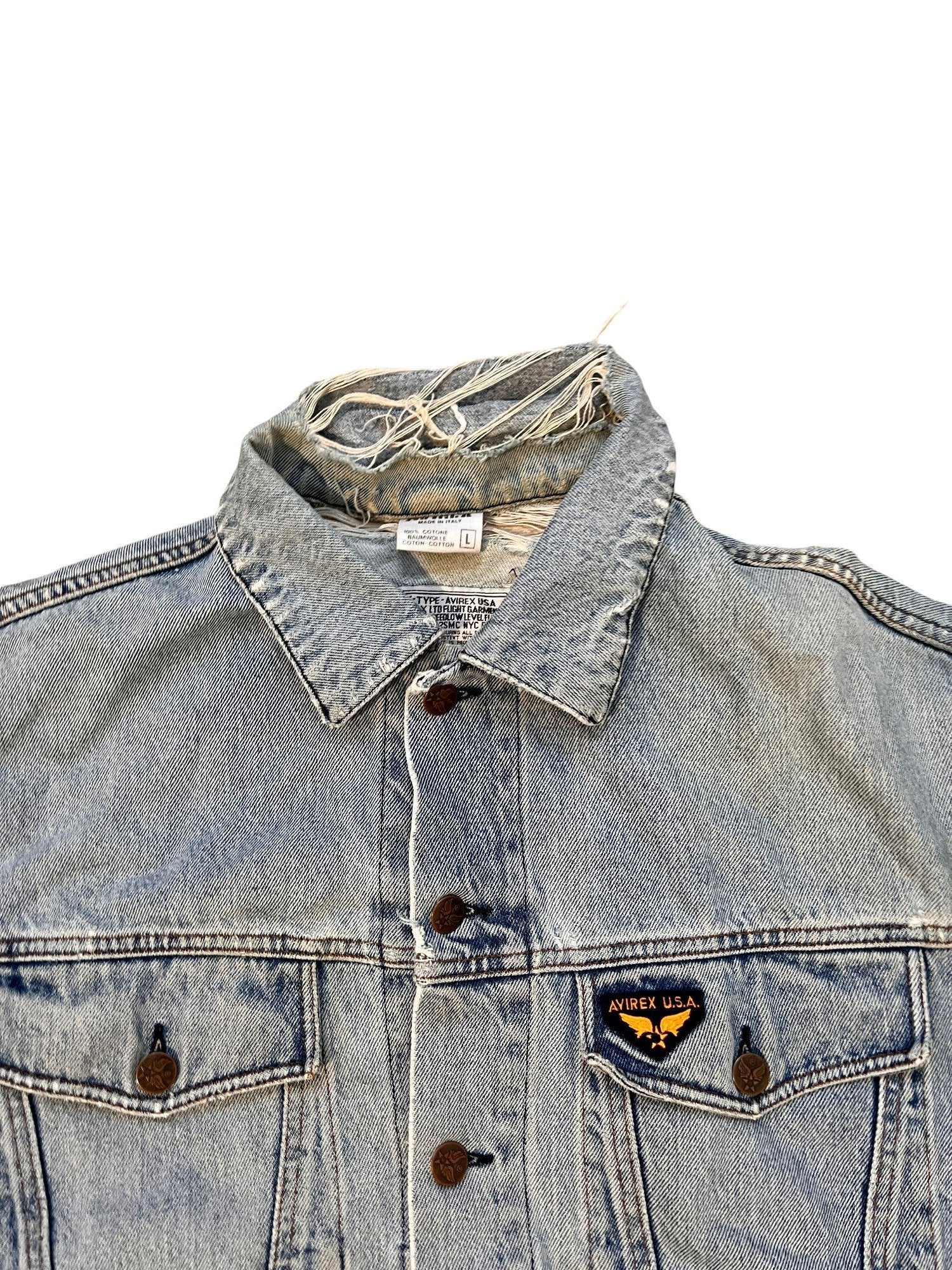 Avirex Vintage Denim Jacket Distressed Baggy - cloakerstore