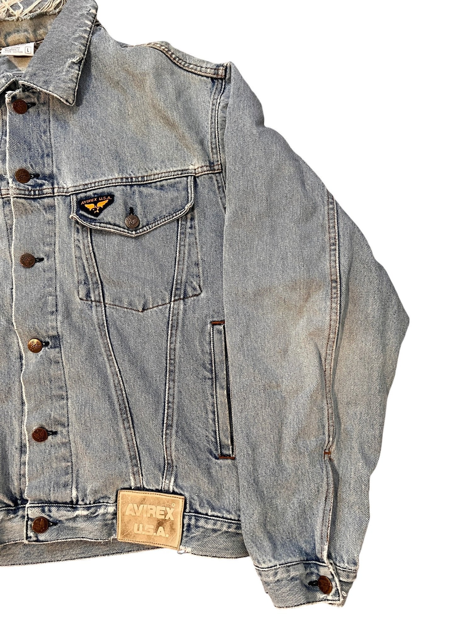 Avirex Vintage Denim Jacket Distressed Baggy - cloakerstore