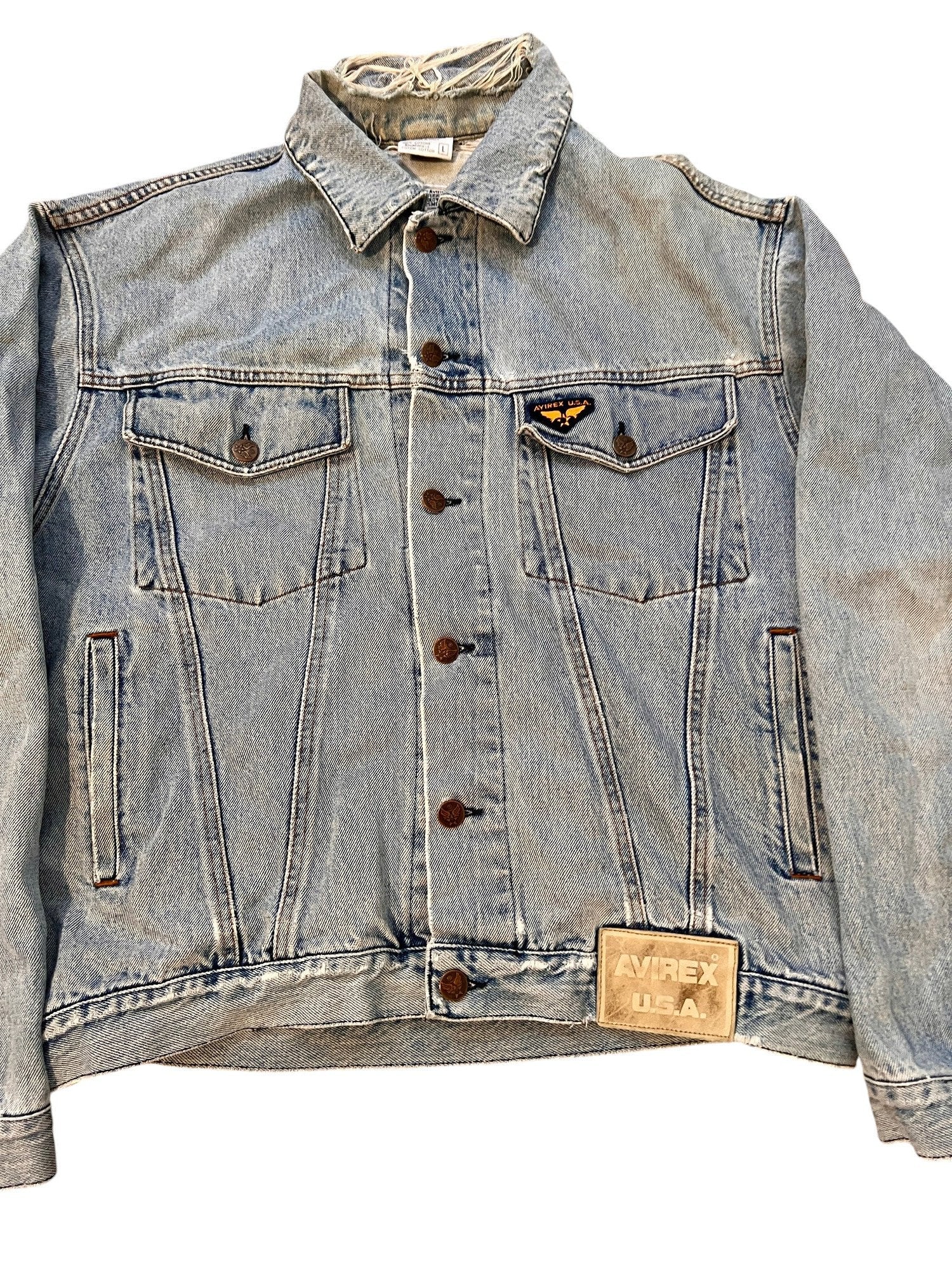 Avirex Vintage Denim Jacket Distressed Baggy - cloakerstore