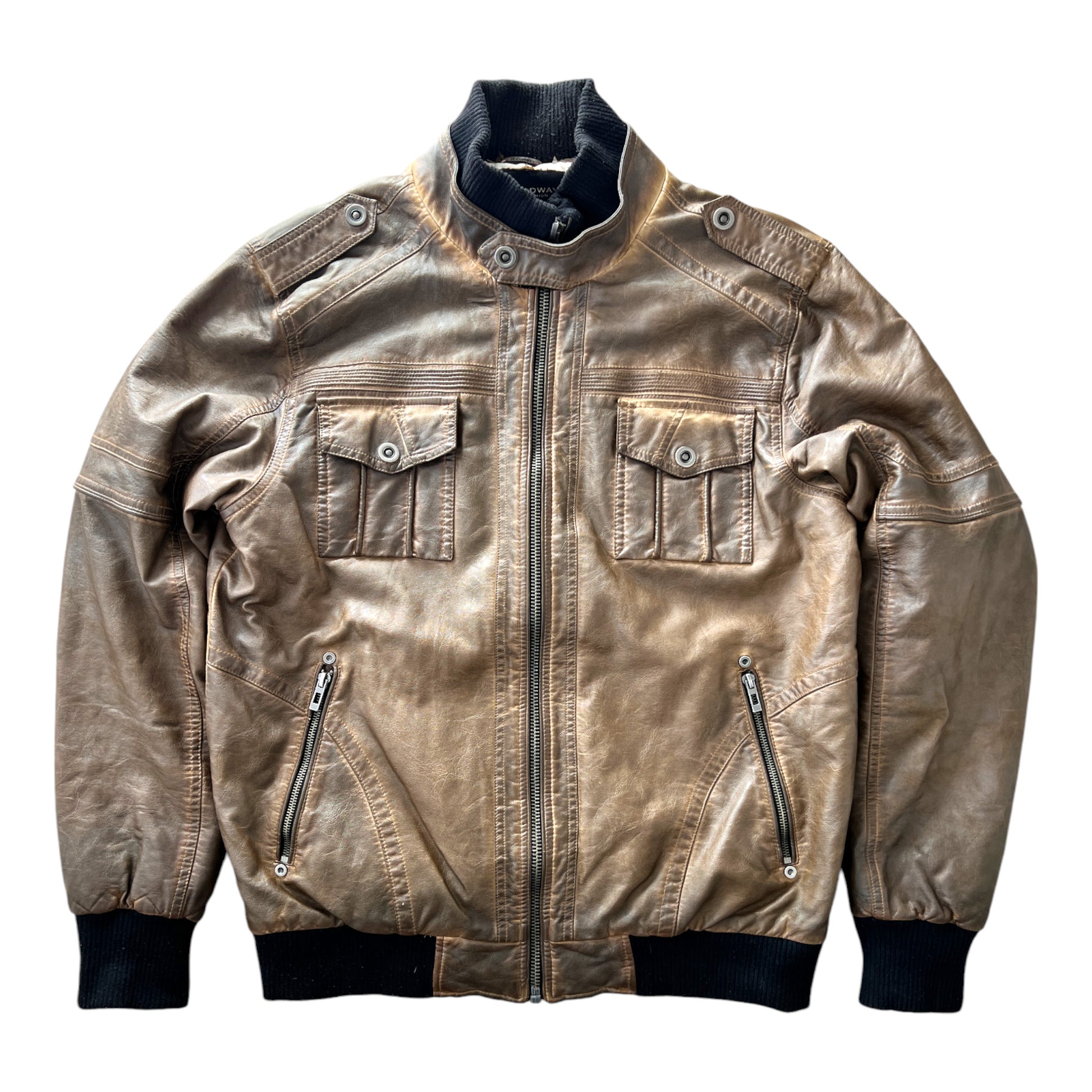 00's Brown Bomber Jacket Vintage Sun Fade Style - cloakerstore