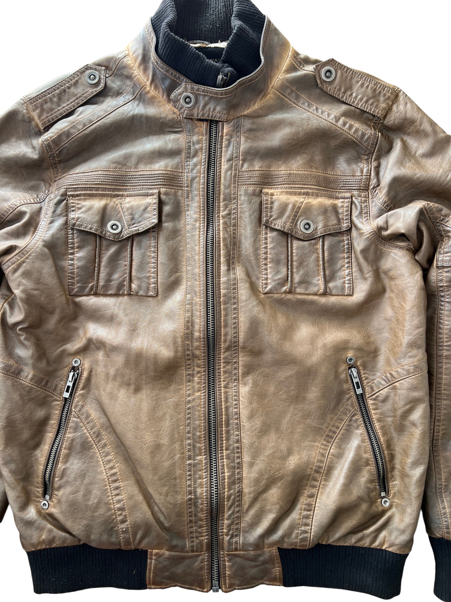 00's Brown Bomber Jacket Vintage Sun Fade Style - cloakerstore