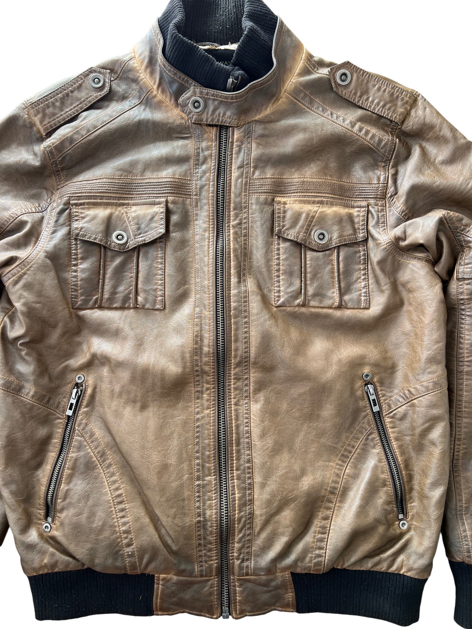 00's Brown Bomber Jacket Vintage Sun Fade Style - cloakerstore