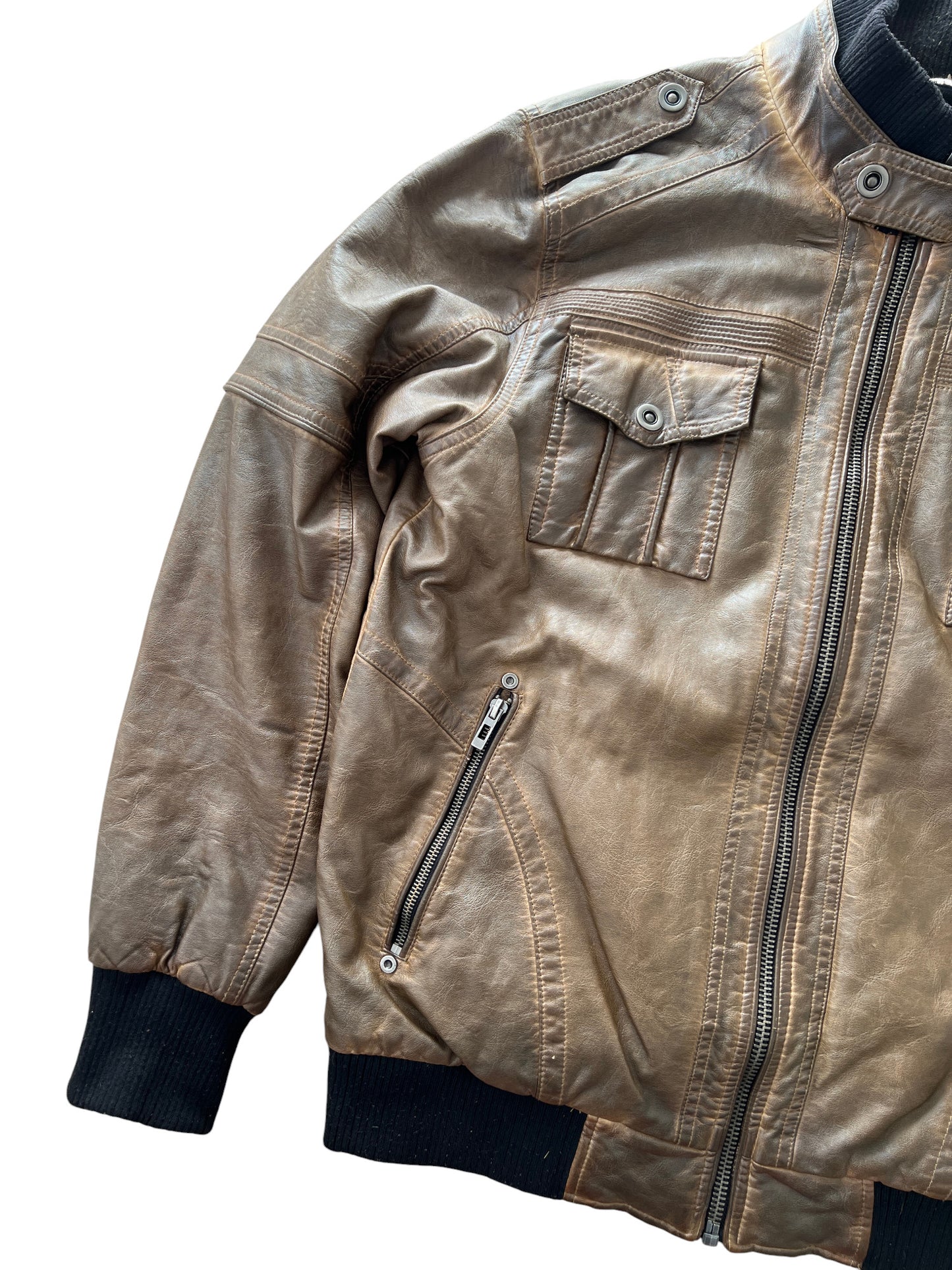 00's Brown Bomber Jacket Vintage Sun Fade Style - cloakerstore