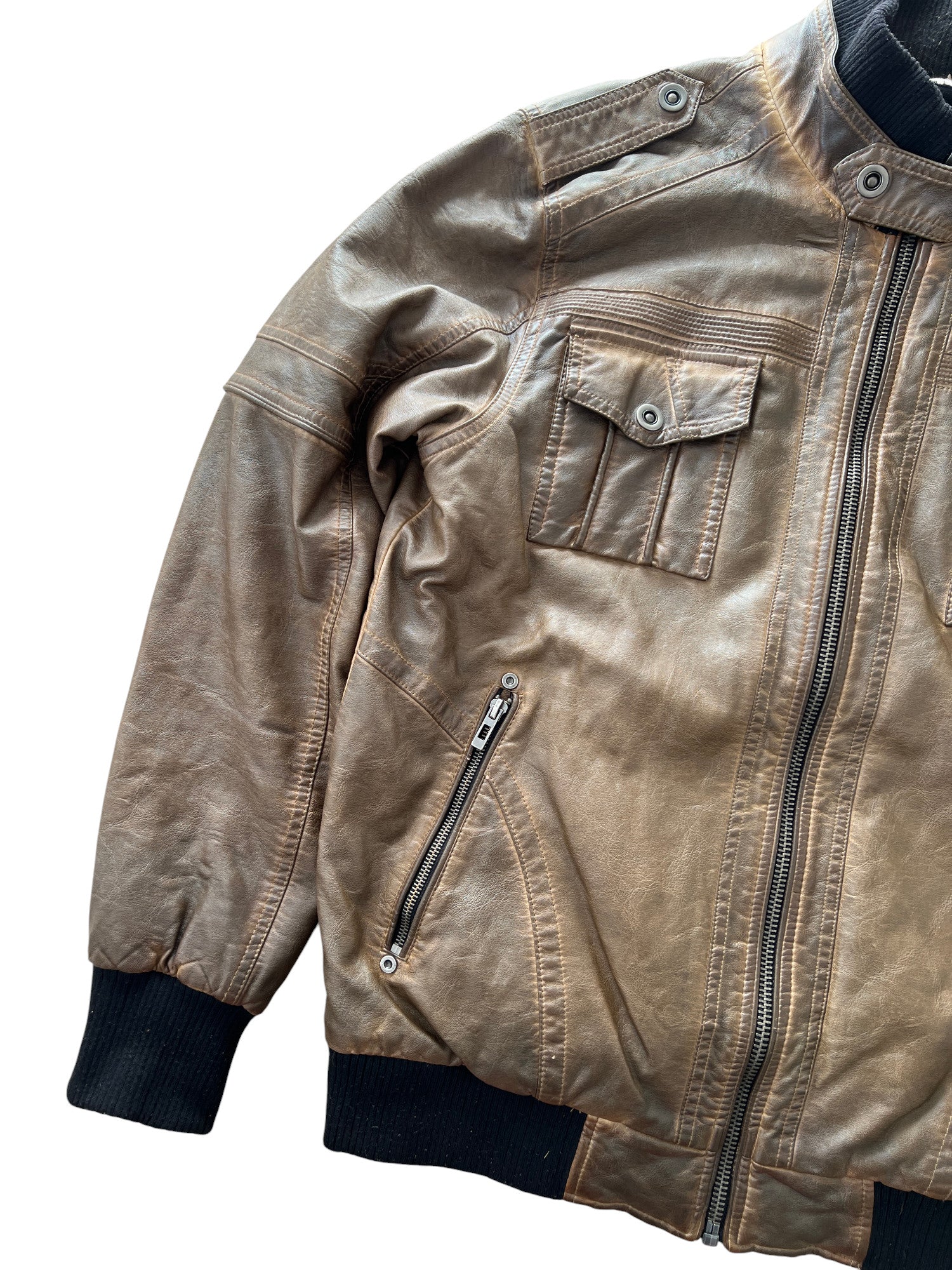 00's Brown Bomber Jacket Vintage Sun Fade Style - cloakerstore