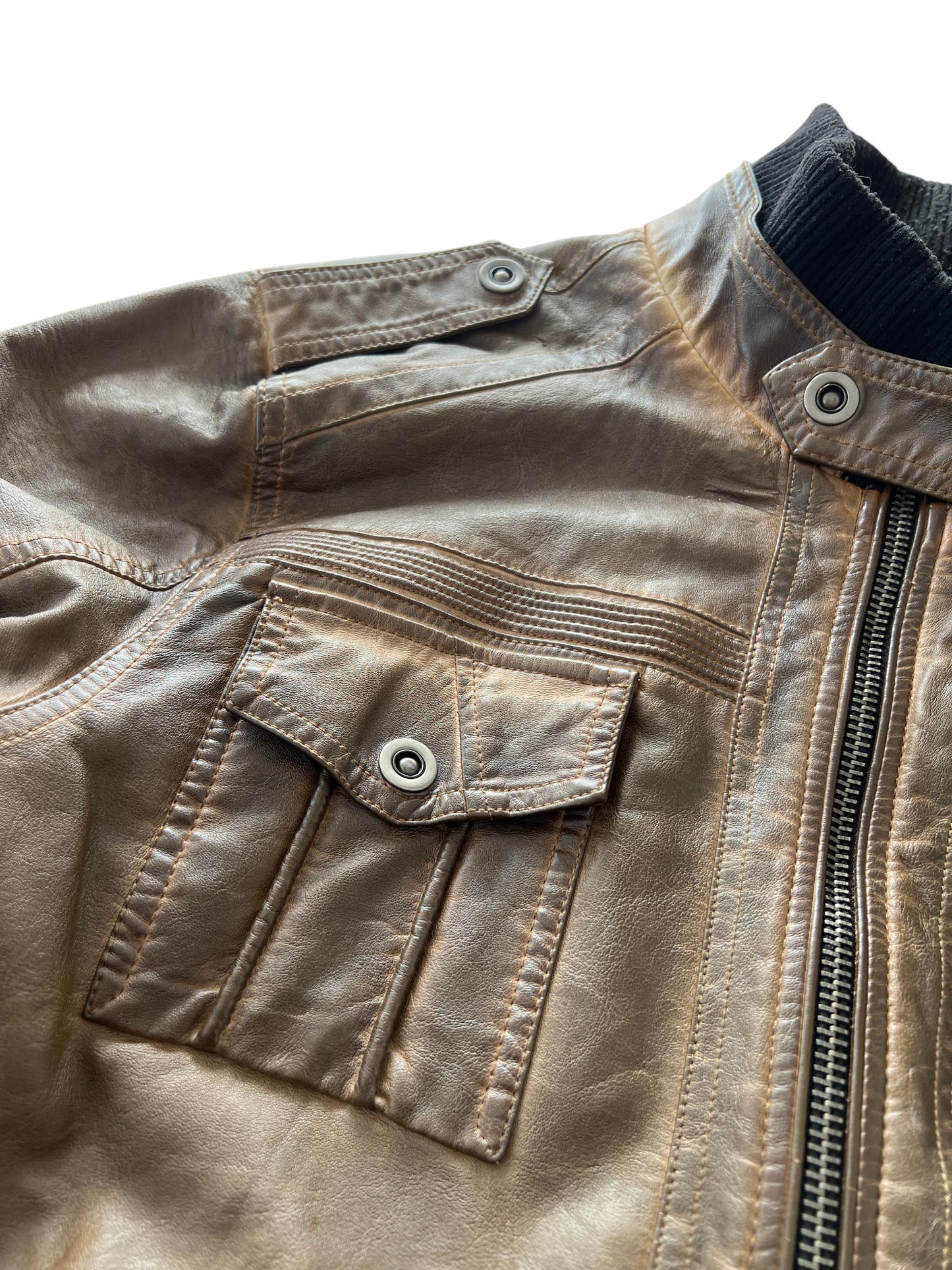 00's Brown Bomber Jacket Vintage Sun Fade Style - cloakerstore