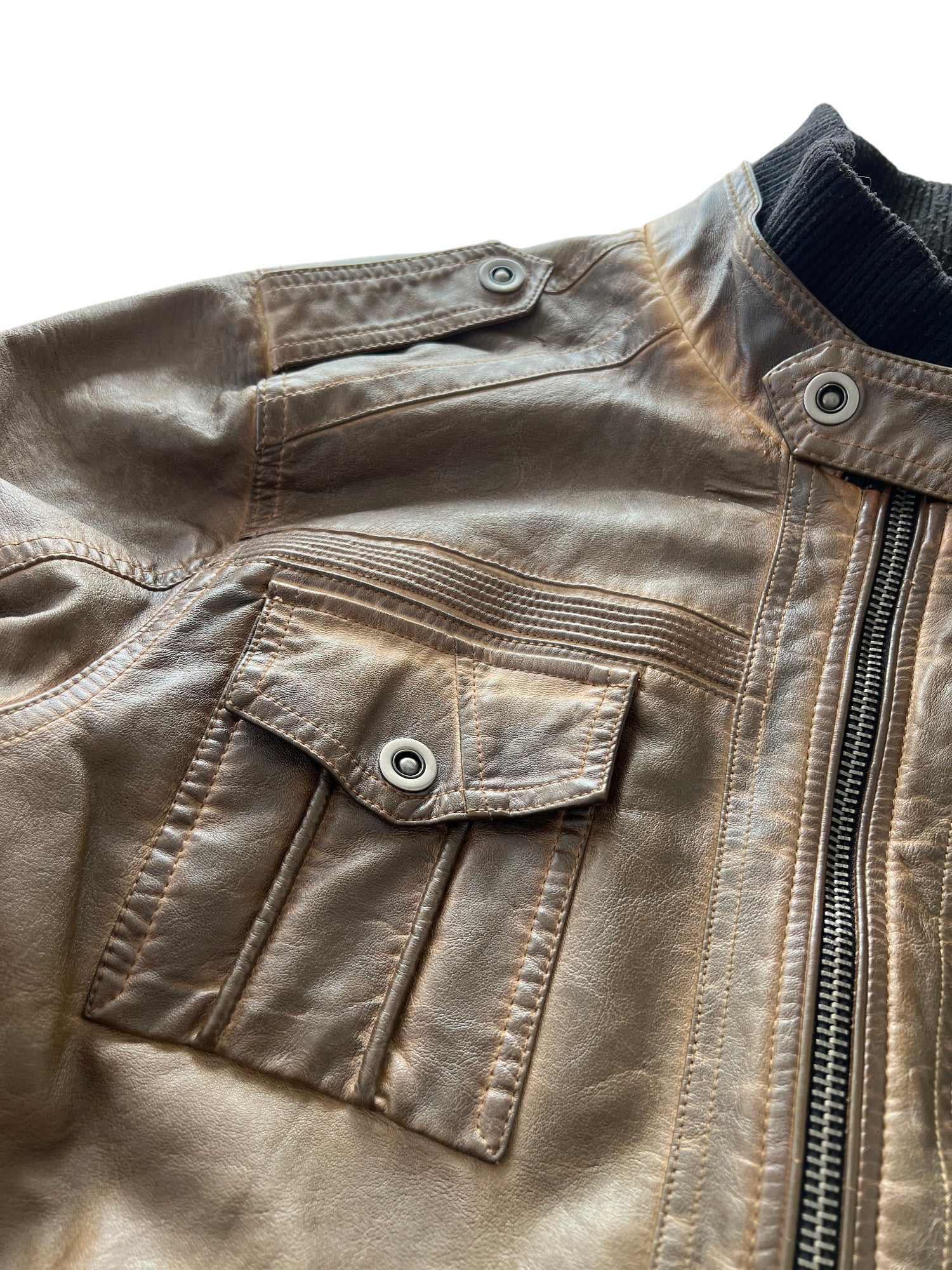 00's Brown Bomber Jacket Vintage Sun Fade Style - cloakerstore