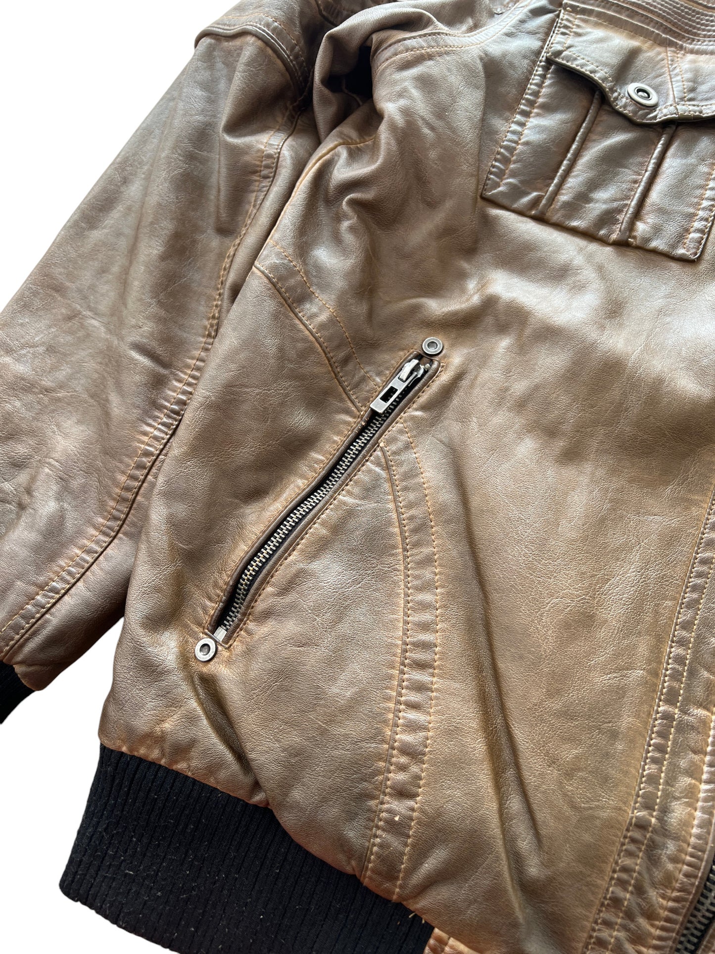 00's Brown Bomber Jacket Vintage Sun Fade Style - cloakerstore