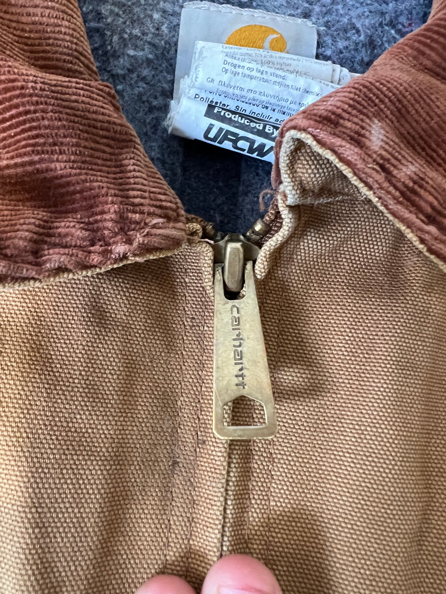 Carhartt Detroit Jacket WorkWear Vintage Distressed Brown - cloakerstore