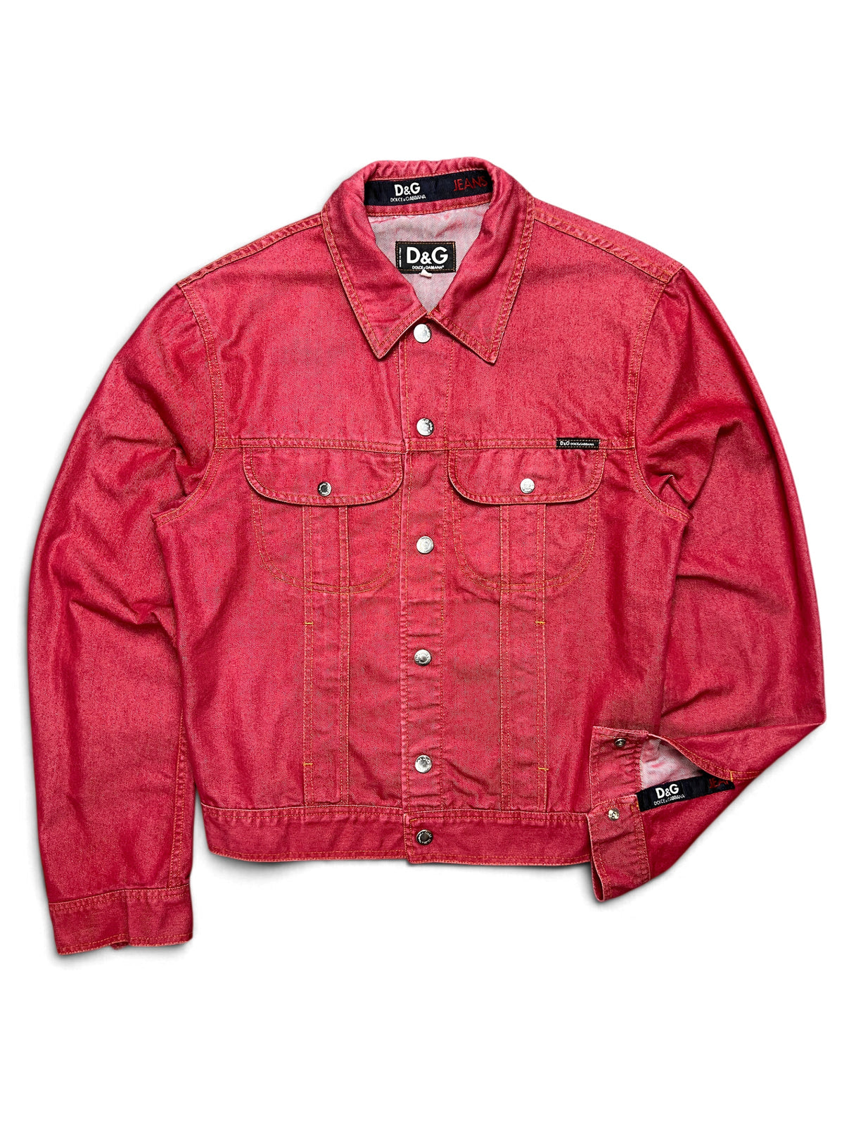 Vintage D&G Dolce & Gabbana Jeans red denim trucker jacket, size L
