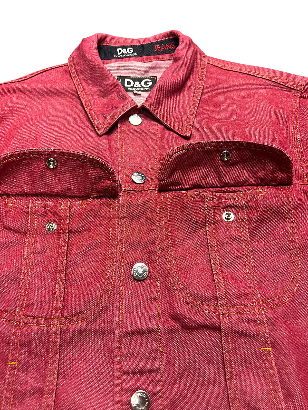 D&G Jeans vintage red denim trucker jacket, size L