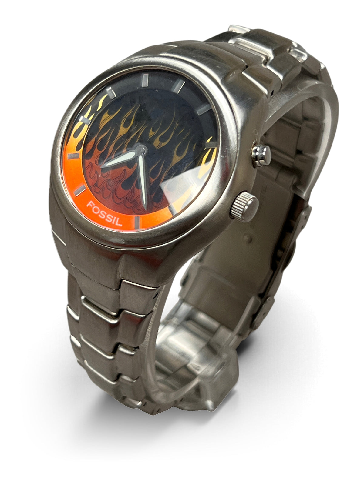 Fossil Big Tic JR-8115 flame vintage watch with Road Racing tin