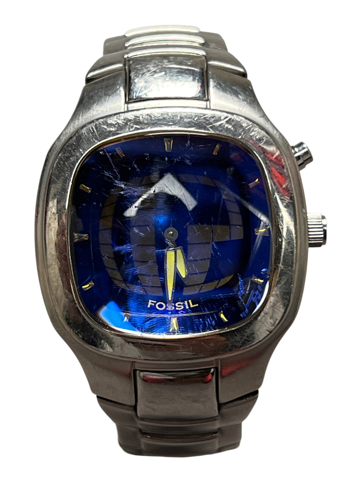 Fossil Big Tic JR-8141 Vintage Y2K Square Watch Blue Animated Dial