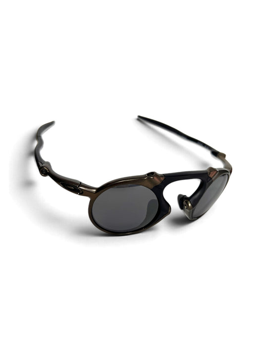 Oakley Madman X-Metal Pewter OO6019-02, three-quarter view with Black Iridium Polarized lenses