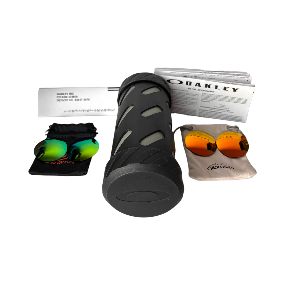 Full set: Oakley X-Metal vault, papers and two extra lens pairs, green and orange
