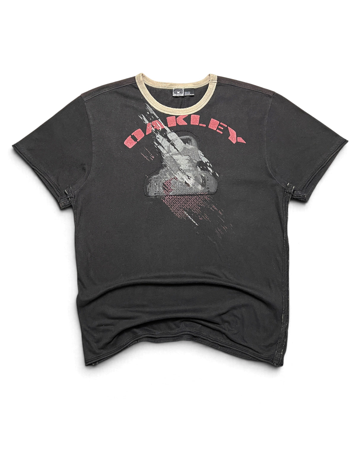 Oakley vintage 2000s ringer t-shirt, black with graphic, size M