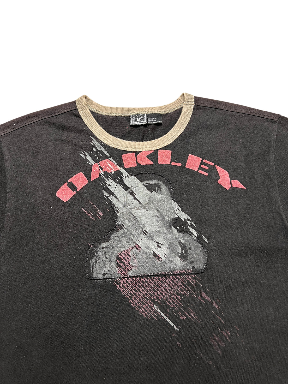Oakley Vintage 2000s Ringer T-Shirt Black Graphic Made in Peru M