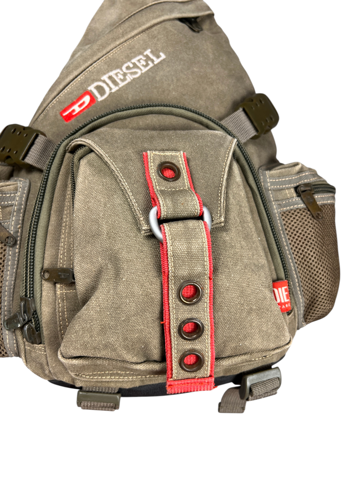 Diesel Y2K crossbody bag, three-quarter view of the canvas body