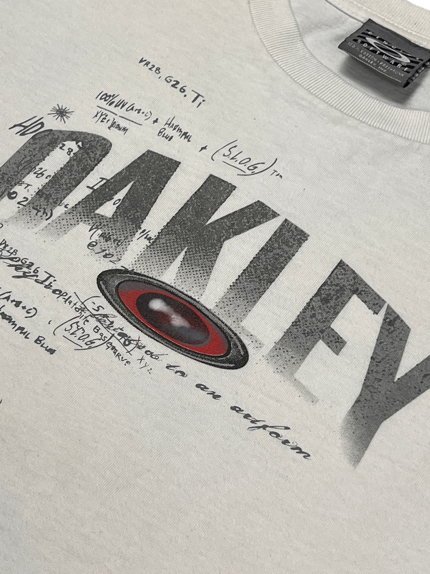 Oakley ellipse logo print detail on the white vintage t-shirt
