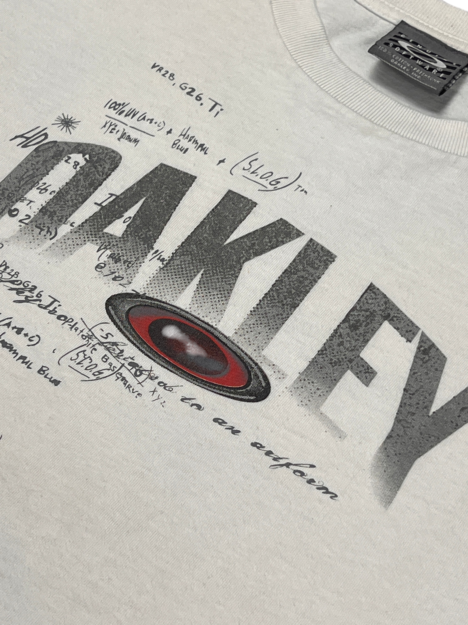 Oakley ellipse logo print detail on the white vintage t-shirt